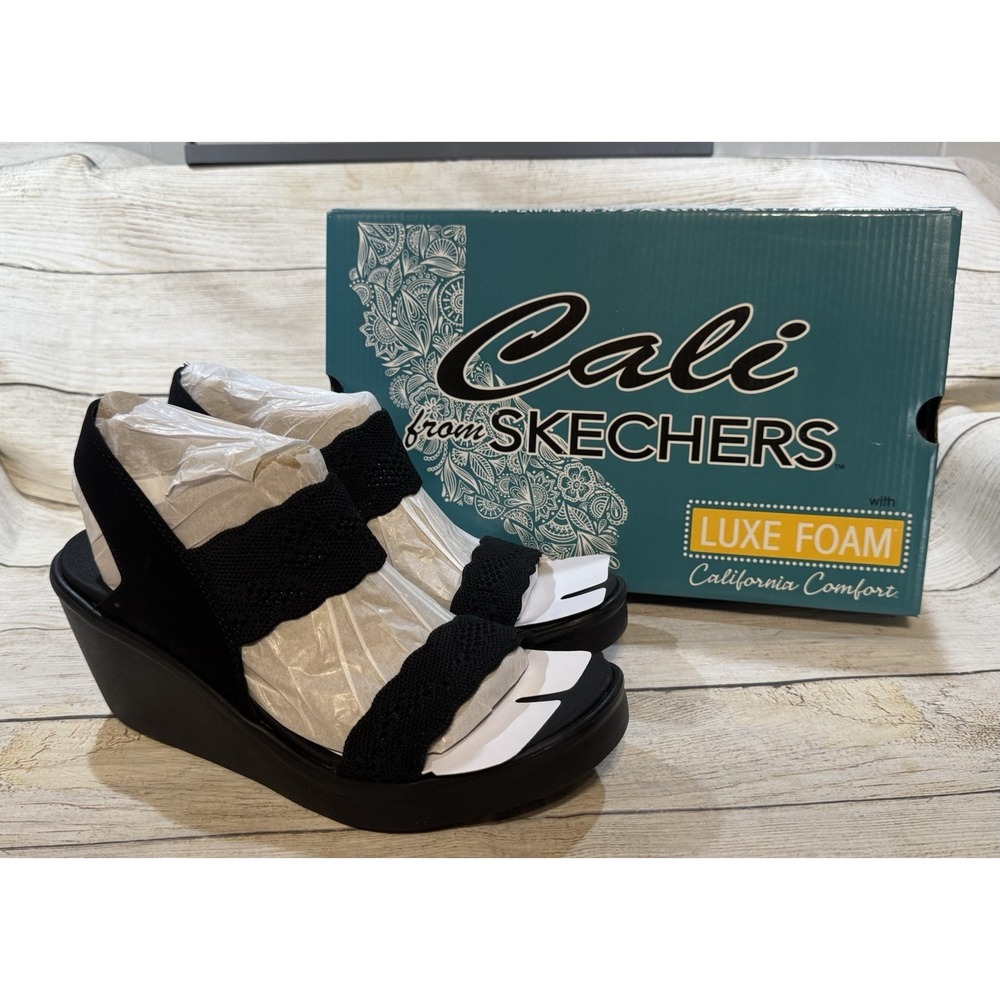 Skechers Cali Luxe Foam Shoes New Crush Sz 9 Black Sandals Slingback Vegan NIB